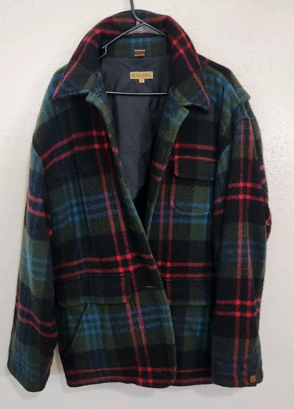 Vintage 100% Wool Chore Coat Jacket Mens Large Plaid Western Barn Rugged READ